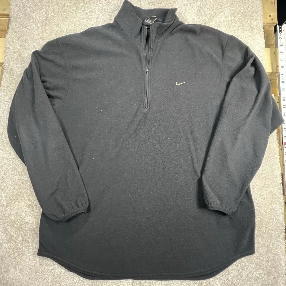 Vintage Nike Jacket Adult XL Black Fleece 1/4 Zip Swoosh Sportswear Athletic y2k
